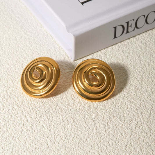 18K Gold Stainless Steel Threaded Ring Disc Mosquito-repellent Incense-shaped Gold Plated Large Earrings