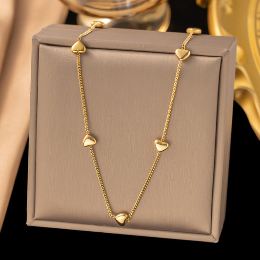 Sweet Elegance Small Love Titanium Steel Necklace Light Luxury Peach Heart Bracelet